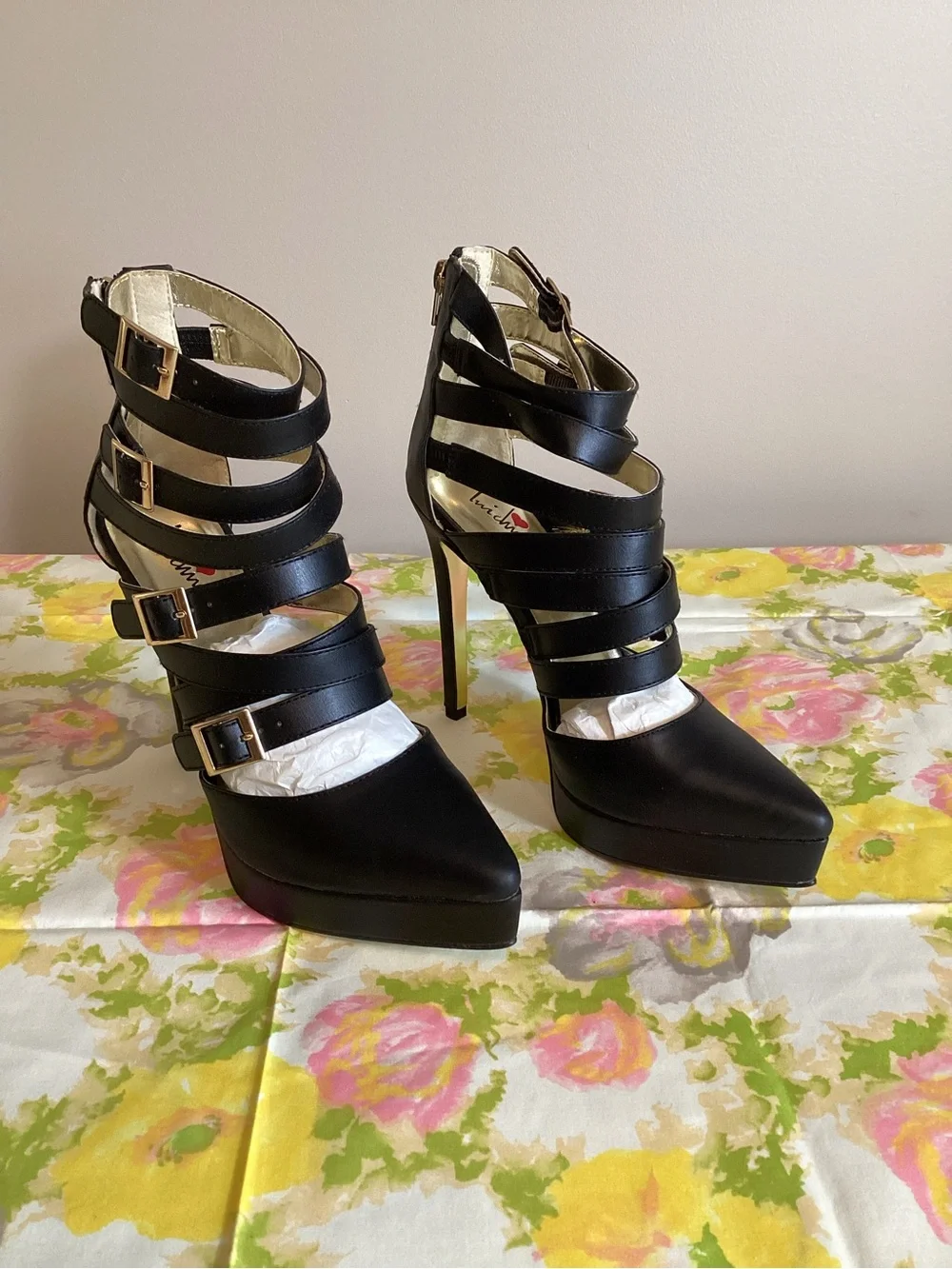 Black Strappy Platform Stiletto Heels EU 38.5 / US 8-8.5 NWOB